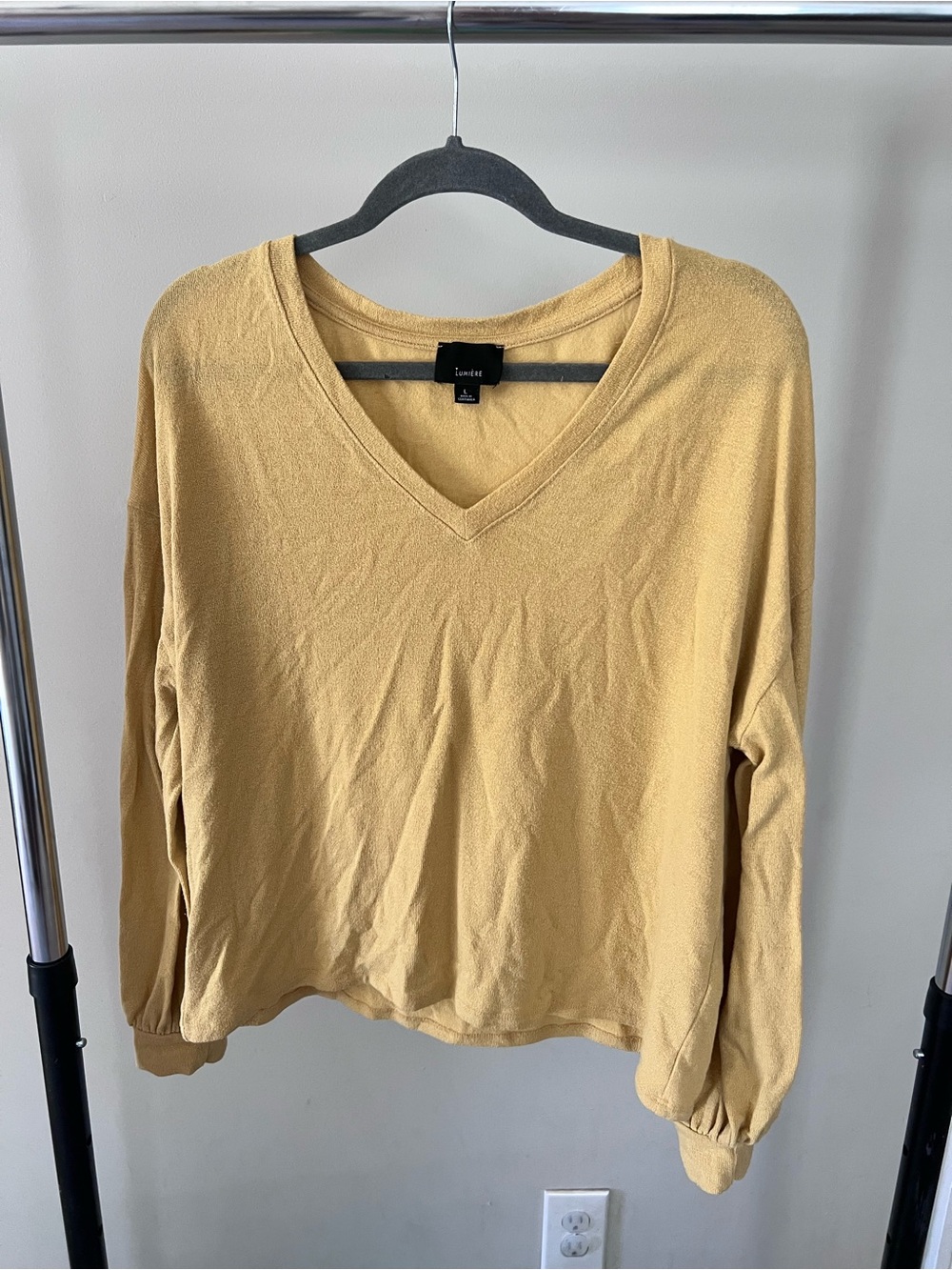 Lumiere V-Neck Long Sleeve Top in Mustard Yellow